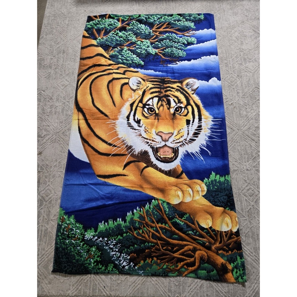Vintage Beach Towel Hilasal 1990s Flying Tiger El Salvador Orange Cotton‎